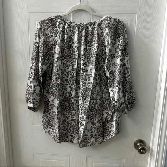 Sonoma Boho Floral Peasant Blouse L Rayon Split Neck Cottagecore Top - Picture 6 of 9